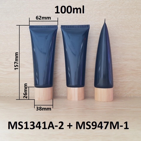 Tuýp tròn đen bóng nắp tre 100ml