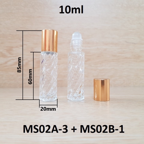 Chai TT bi lăn xoắn nắp vàng KO viền 10ml