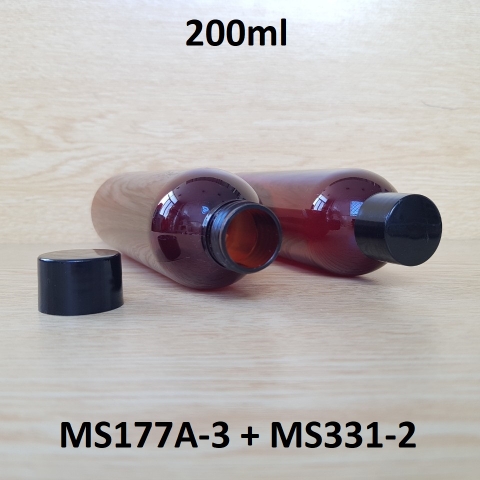 Chai nâu vai tròn nắp vặn đen 200ml