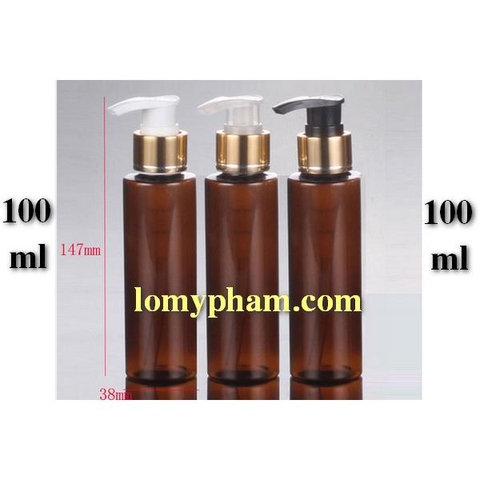 Chai nâu đất vai ngang vòi van xi vàng 100ml