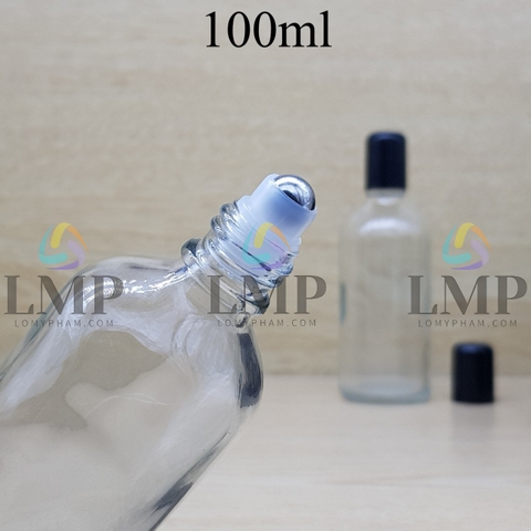 Chai tinh dầu nắp đen đầu bi lăn sắt 100ml