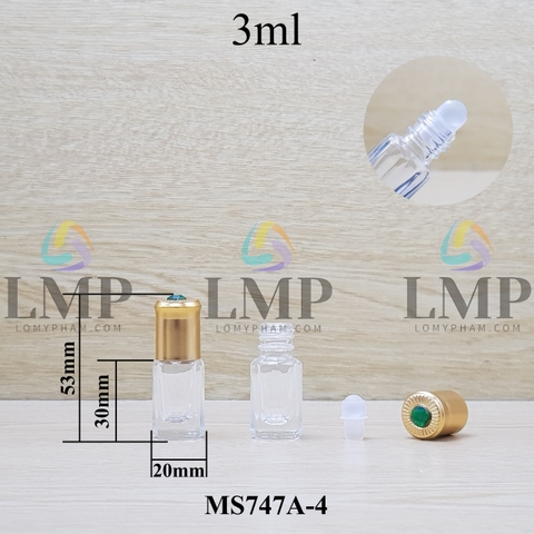 Chai lăn trong nắp vàng đính ruby 3ml