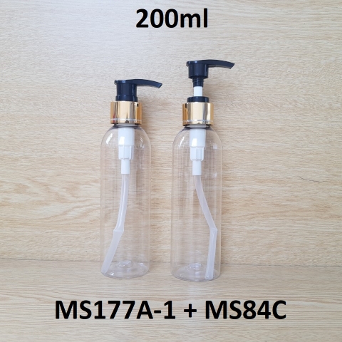 Chai trong vai tròn vòi đen khoen vàng 200ml
