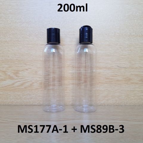 Chai trong vai tròn nắp nhấn đen 200ml
