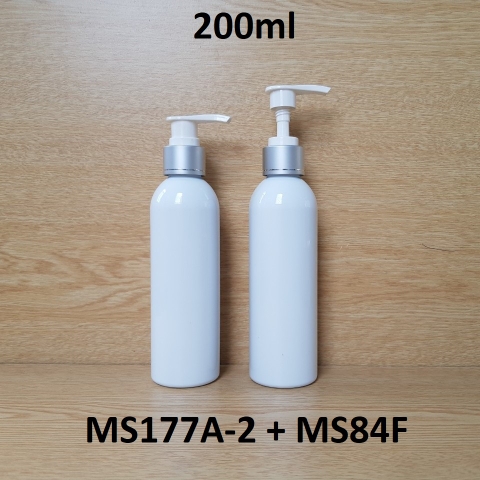 Chai trắng vai tròn vòi trắng khoen bạc 200ml