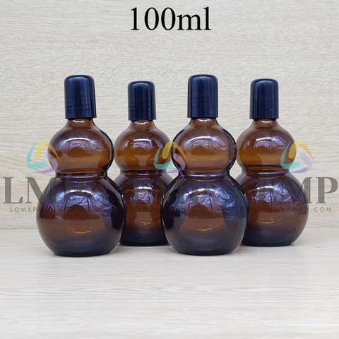 Chai hồ lô nắp đen đầu bi lăn sắt 100ml