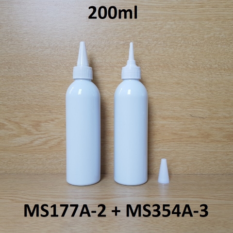 Chai trắng vai tròn nắp nhọn sọc trắng 200ml