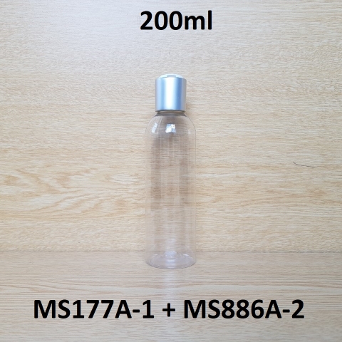 Chai trong vai tròn nắp nhấn trắng xi bạc 200ml