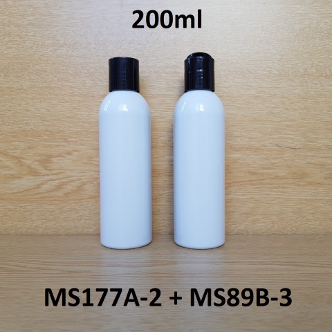 Chai trắng vai tròn nắp nhấn đen 200ml