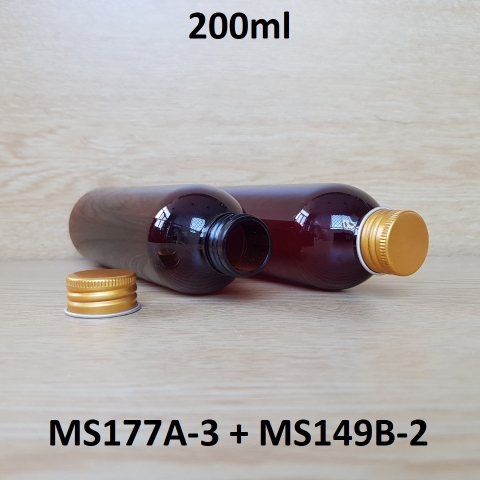 Chai nâu vai tròn nắp vàng cuốn 200ml