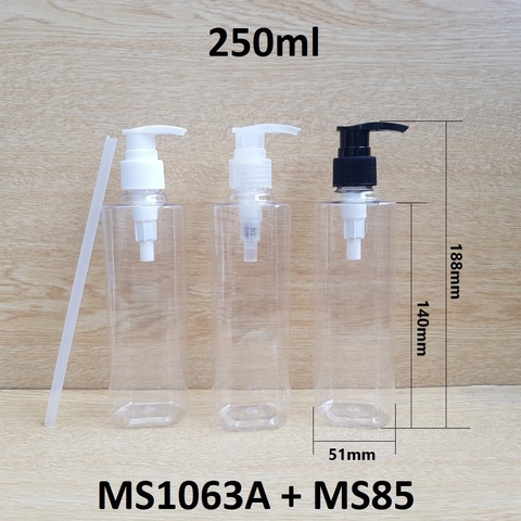 Chai vuông trong vòi van 250ml