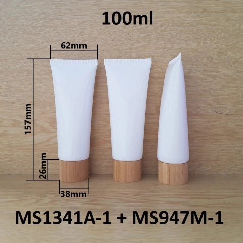 Tuýp tròn trắng bóng nắp tre 100ml