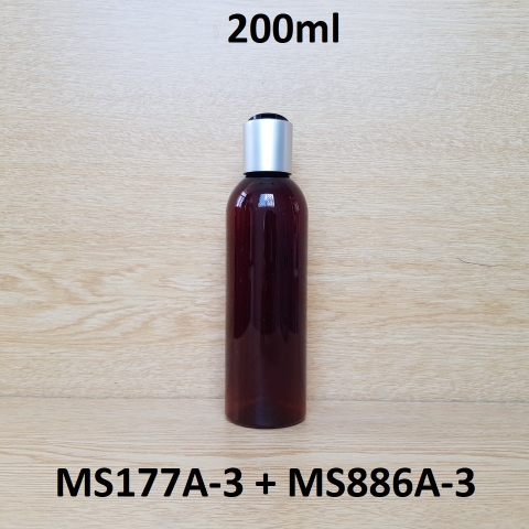 Chai nâu vai tròn nắp nhấn đen xi bạc 200ml