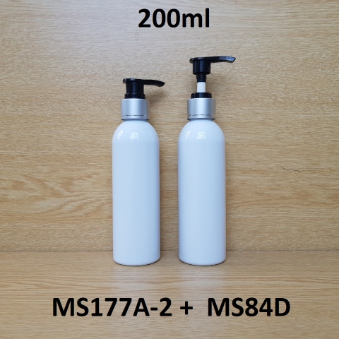 Chai trắng vai tròn vòi đen khoen bạc 200ml
