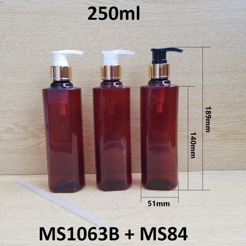 Chai vuông nâu vòi van xi vàng 250ml