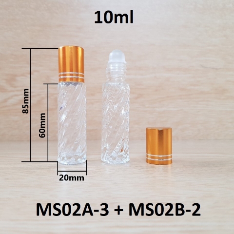 Chai TT bi lăn xoắn nắp vàng 2 viền 10ml