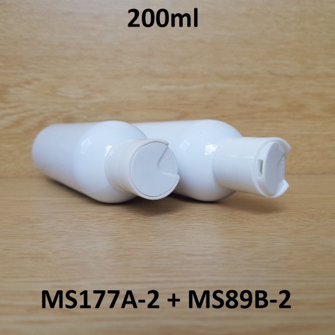 Chai trắng vai tròn nắp nhấn trắng 200ml
