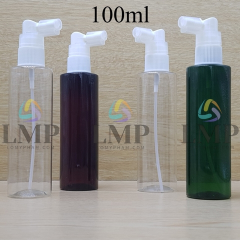 Chai PET vai ngang đầu xịt mũi 90 độ 100ml
