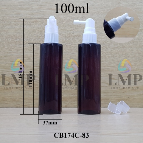 Chai PET vai ngang đầu xịt mũi 90 độ 100ml