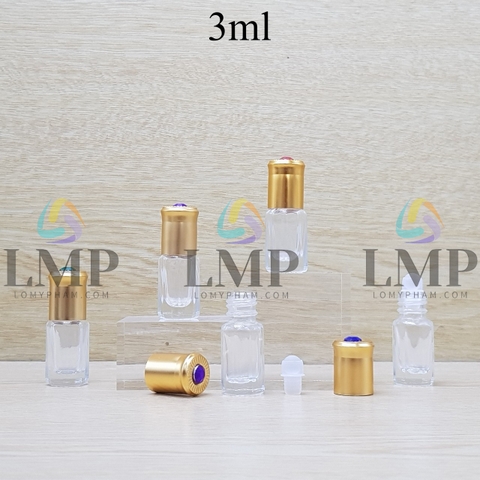 Chai lăn trong nắp vàng đính ruby 3ml