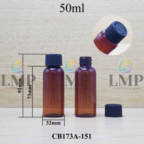 Chai vai tròn nắp push down and turn sọc 50ml