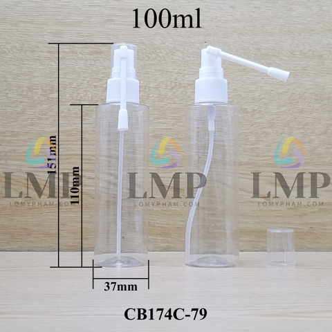 Chai PET vai ngang đầu xịt mũi 360 độ 100ml