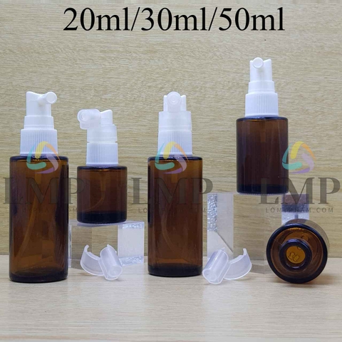 Chai thủy tinh nâu đầu xịt mũi 90 độ