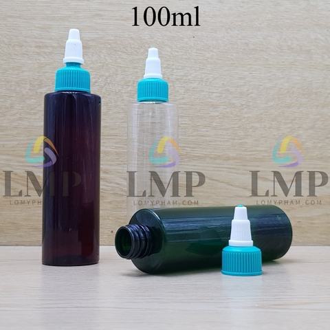 Chai PET vai ngang nắp nhọn sọc tattoo 100ml