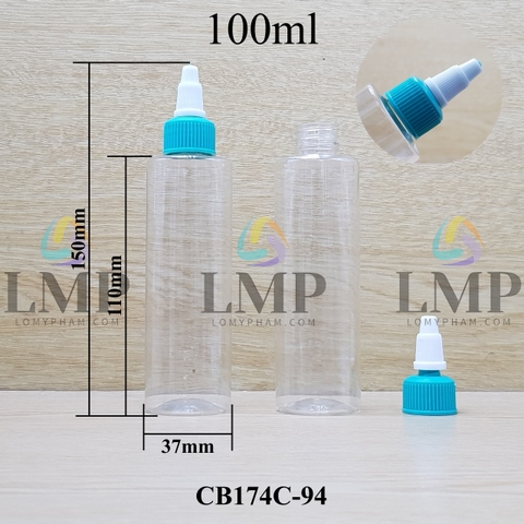 Chai PET vai ngang nắp nhọn sọc tattoo 100ml