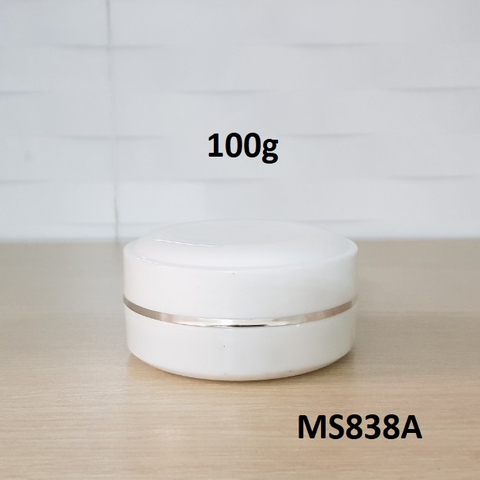 Hũ trắng viền bạc có khay đựng muỗng 100g