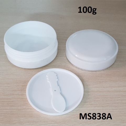 Hũ trắng viền bạc có khay đựng muỗng 100g