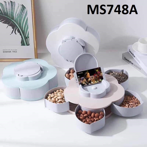 Khay đựng mứt kẹo tự xoay hình cánh hoa có giá đỡ Điện Thoại