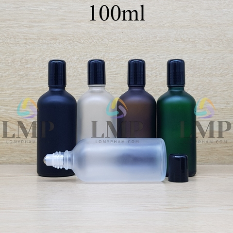Chai tinh dầu phun mờ nắp đen đầu bi lăn sắt 100ml