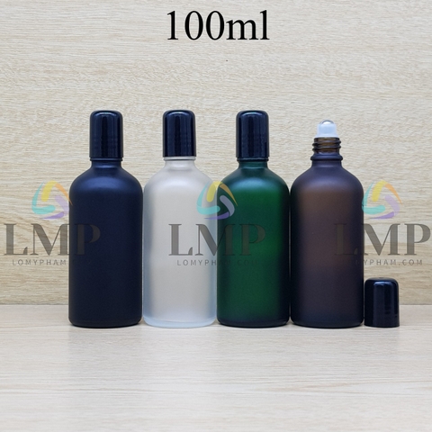 Chai tinh dầu phun mờ nắp đen đầu bi lăn sắt 100ml