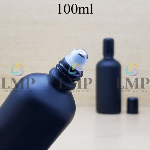Chai tinh dầu phun mờ nắp đen đầu bi lăn sắt 100ml