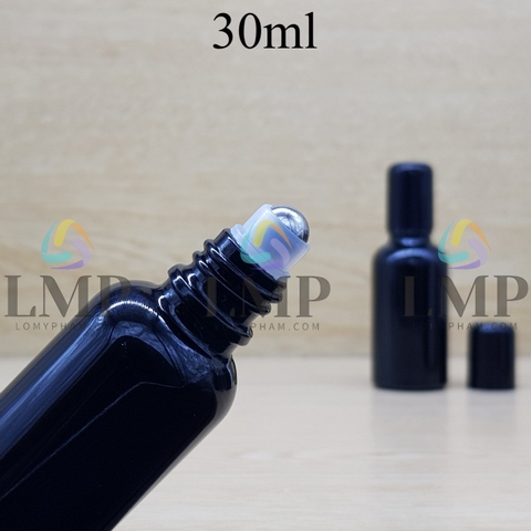 Chai tinh dầu nắp đen đầu bi lăn sắt 30ml