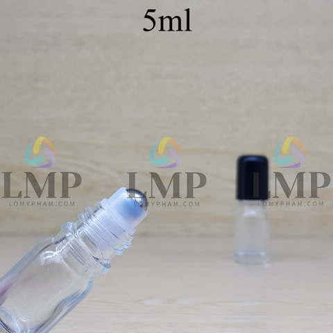 Chai tinh dầu nắp đen đầu bi lăn sắt 5ml