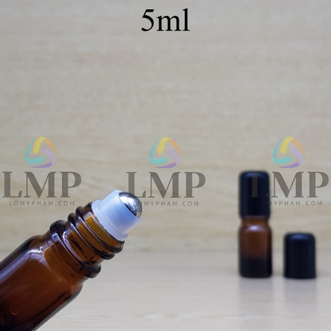 Chai tinh dầu nắp đen đầu bi lăn sắt 5ml