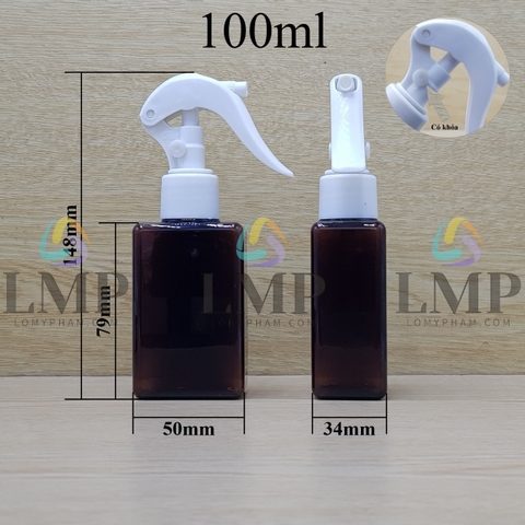 Chai lotion vuông đầu xịt kiếng có khóa