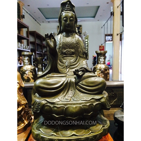 Tượng Phật Bà Quan Âm bằng đồng đỏ làm màu cổ cao 38cm, mã PH01