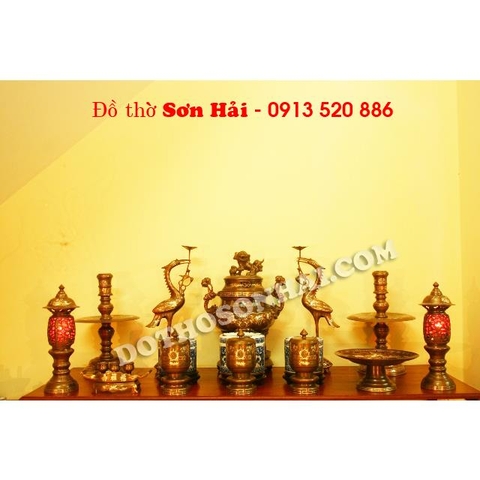 Bộ đồ thờ bằng đồng tam khí Ý Yên Nam Định cao 55cm