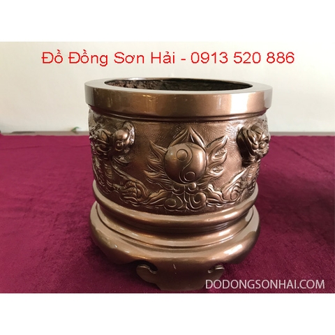 Đúc bát hương rồng nổi bằng đồng đỏ, làm màu mắt cua giả cổ Việt Nam rộng 22cm đến 40cm, mã D09