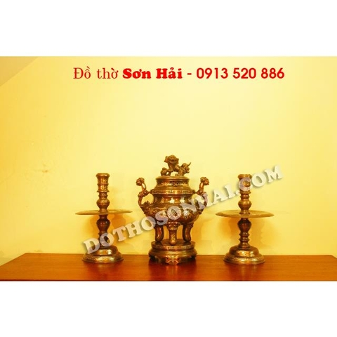 Bộ lư hương tam sự bằng đồng tam khí cao 55cm