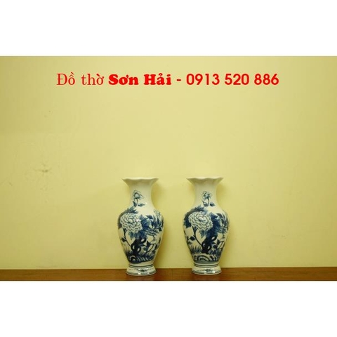 Lọ hoa gốm sứ Bát Tràng, men lam giả cổ cao cấp, cao 22cm