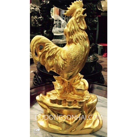 Kim kê - gà vàng, đúc tượng gà trống bằng đồng đỏ dát vàng 9999, mã D04