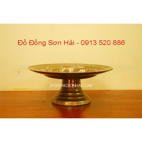 Mâm bồng bằng đồng đỏ, khảm tam khí Việt Nam cao cấp, rộng 30cm