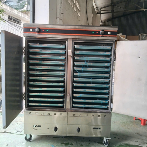 JINYUE - Tủ Nấu Cơm 2 Chức Năng 24 Khay (Điện+Gas)(Có đồng hồ)