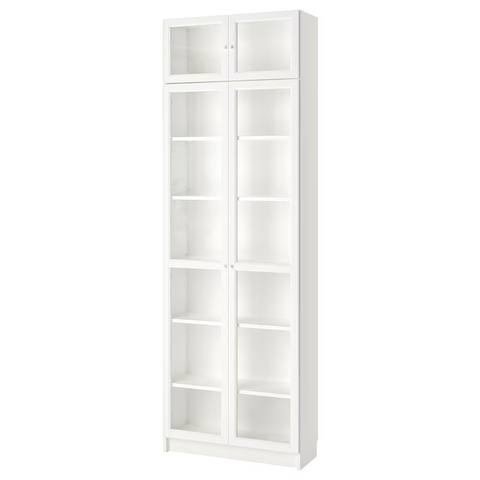 TỦ SÁCH MỞ RỘNG CÓ CỬA KÍNH BILLY / OXBERG IKEA - TRẮNG 80x30x237 cm