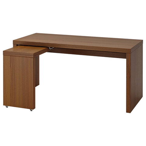 NỘI THẤT THÔNG MINH BÀN CÓ THÊM BÀN PHỤ KÉO RA MALM IKEA - NÂU 151x65 cm