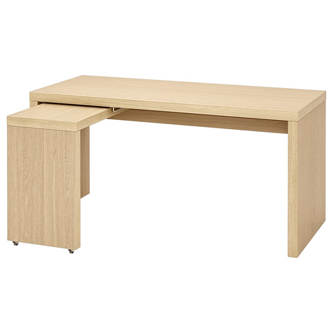 BÀN CÓ THÊM BÀN PHỤ KÉO RA MALM IKEA - MÀU SỒI 151x65 cm